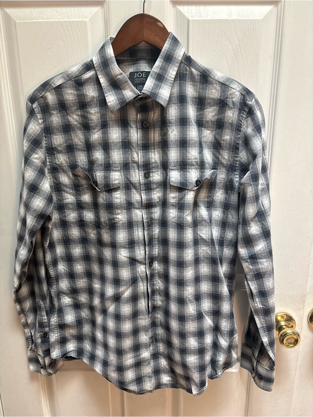 Joseph Abboud Gray and White Plaid Button-Down Shirt